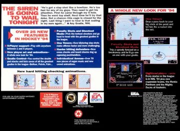 NHL Hockey '94 (Europe) box cover back